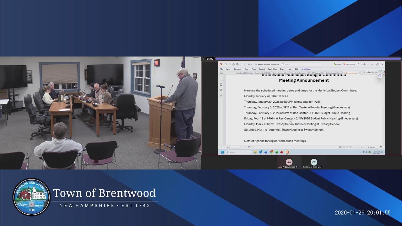 Budget Committee Meeting 01/26/2026 Brentwood, NH