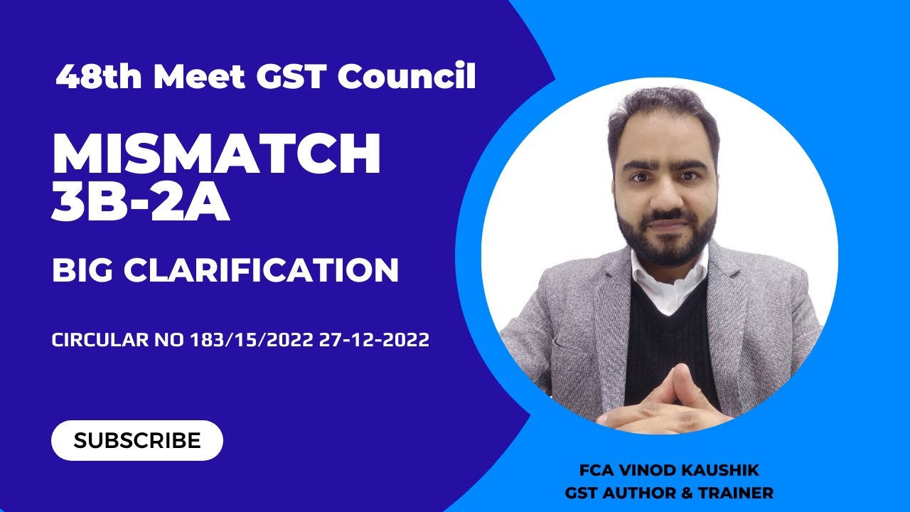 Big Clarification GSTR-3B-2A Mismatch CBIC Circular 183/15/22 27-12-22 #cbic #gstcouncilmeeting