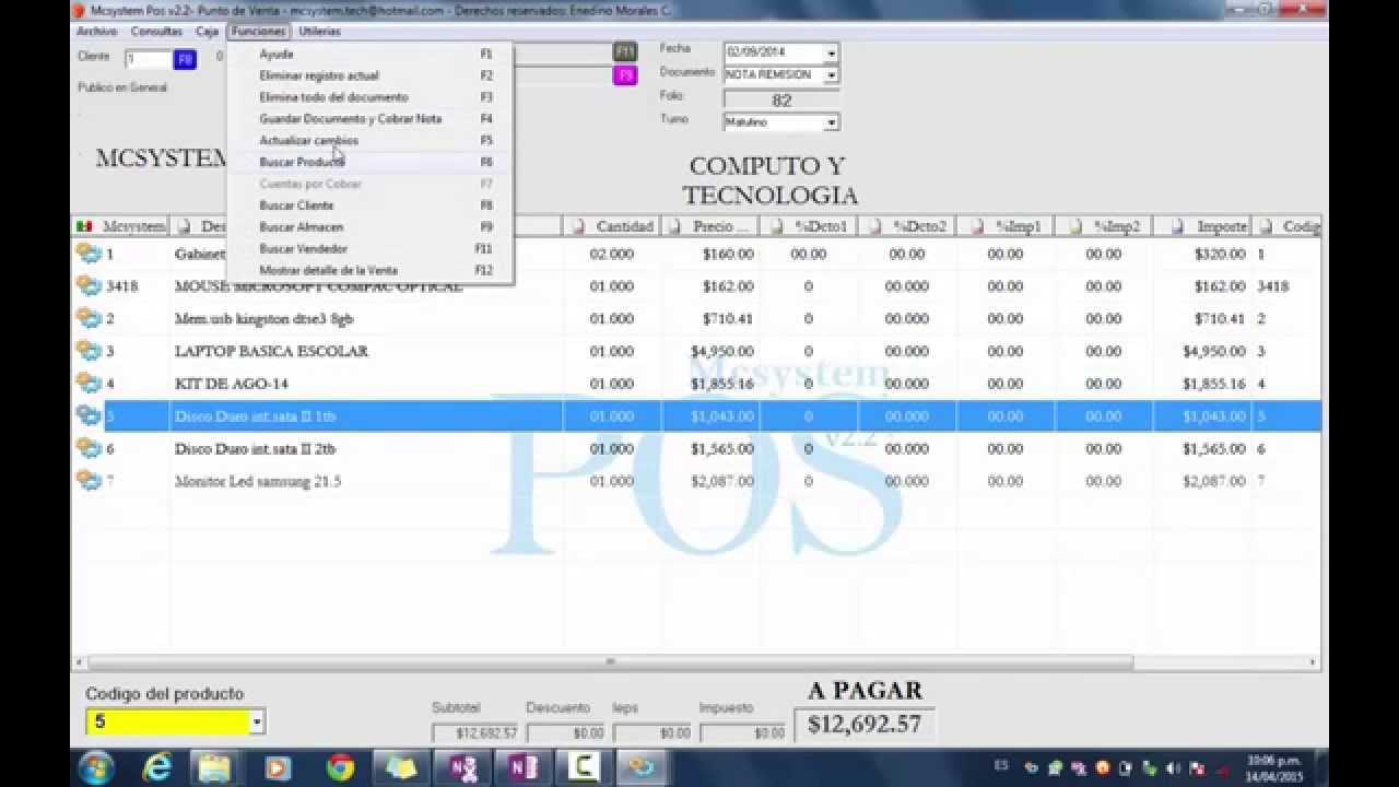Codigo System: 001-Registro de ventas e impresión del ticket