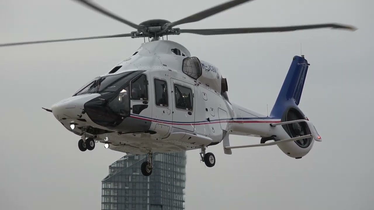 AIRBUS H160 M-JCBA ARRIVING AND DEPARTING FROM LONDON BATTERSEA HELIPORT 0809