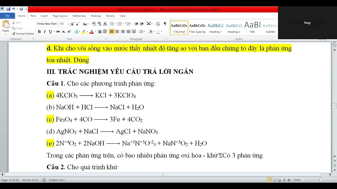 HOÁ 10 - CHỮA ĐỀ CƯƠNG GIỮA KỲ II - BUỔI 3 - P1