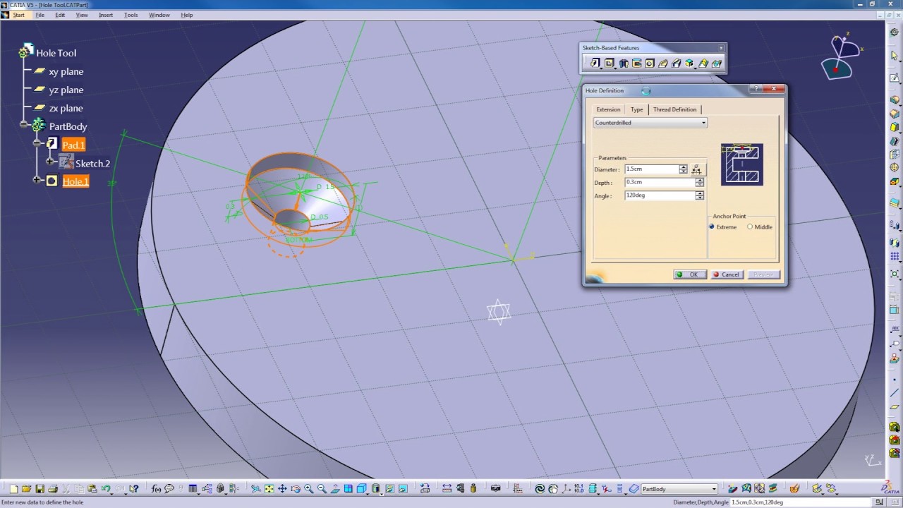 CATIA Fundamentals - Hole Tool and Solid Combine