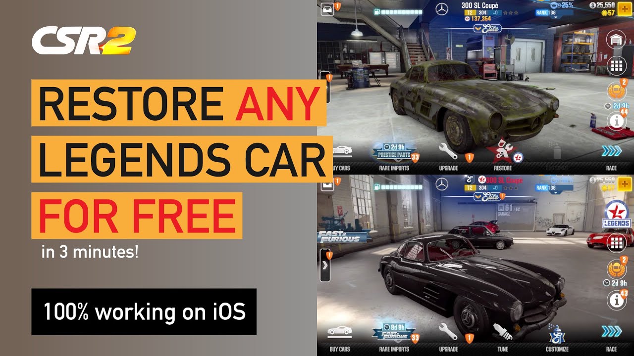 CSR2 - Restoration Glitch - Restore any Legends car FOR FREE! [iOS and Android] [2.13.0]