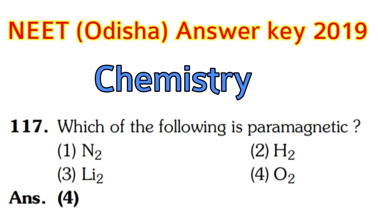 NEET (Odisha) 2019 Answer Key - Chemistry || Question Paper with Answers