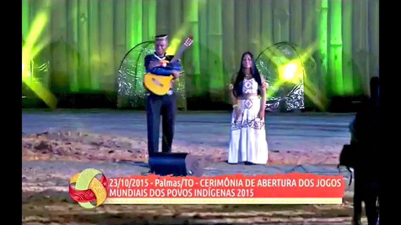 Cacique Robson Miguel-1º Jogos Mundiais Indígenas 2015 com Hino Nacional na Lingua Tikuna
