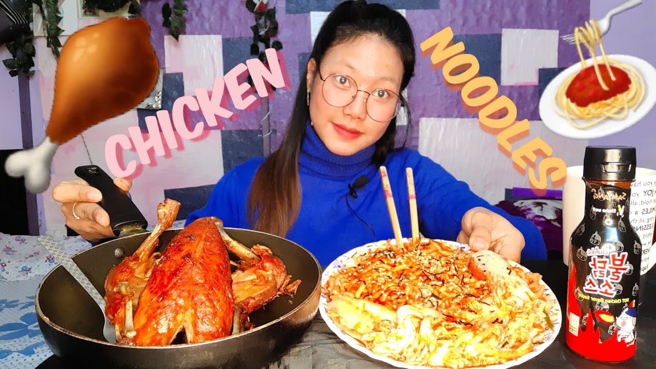WHOLE CHICKEN WITH KIMCHI AND SPICY NOODLES | EATING SHOW | Asmr MUKBANG |