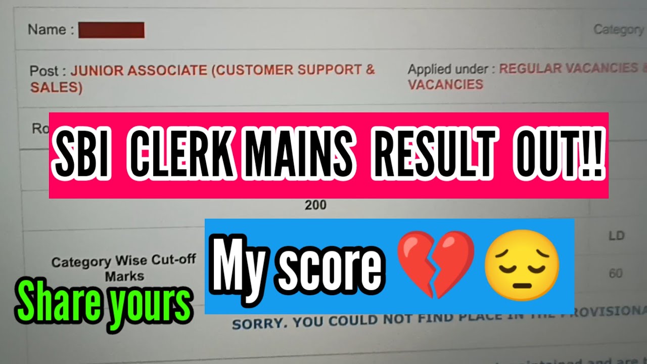 SBI CLERK MAINS SCORECARD OUT!  My scorecard 💔🥺