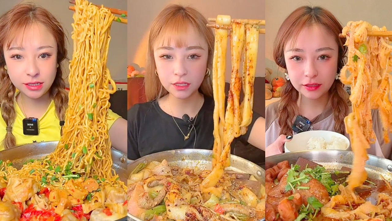 Spicy Ramen, Wide Chili Noodles & Braised Meat Noodle Mukbang