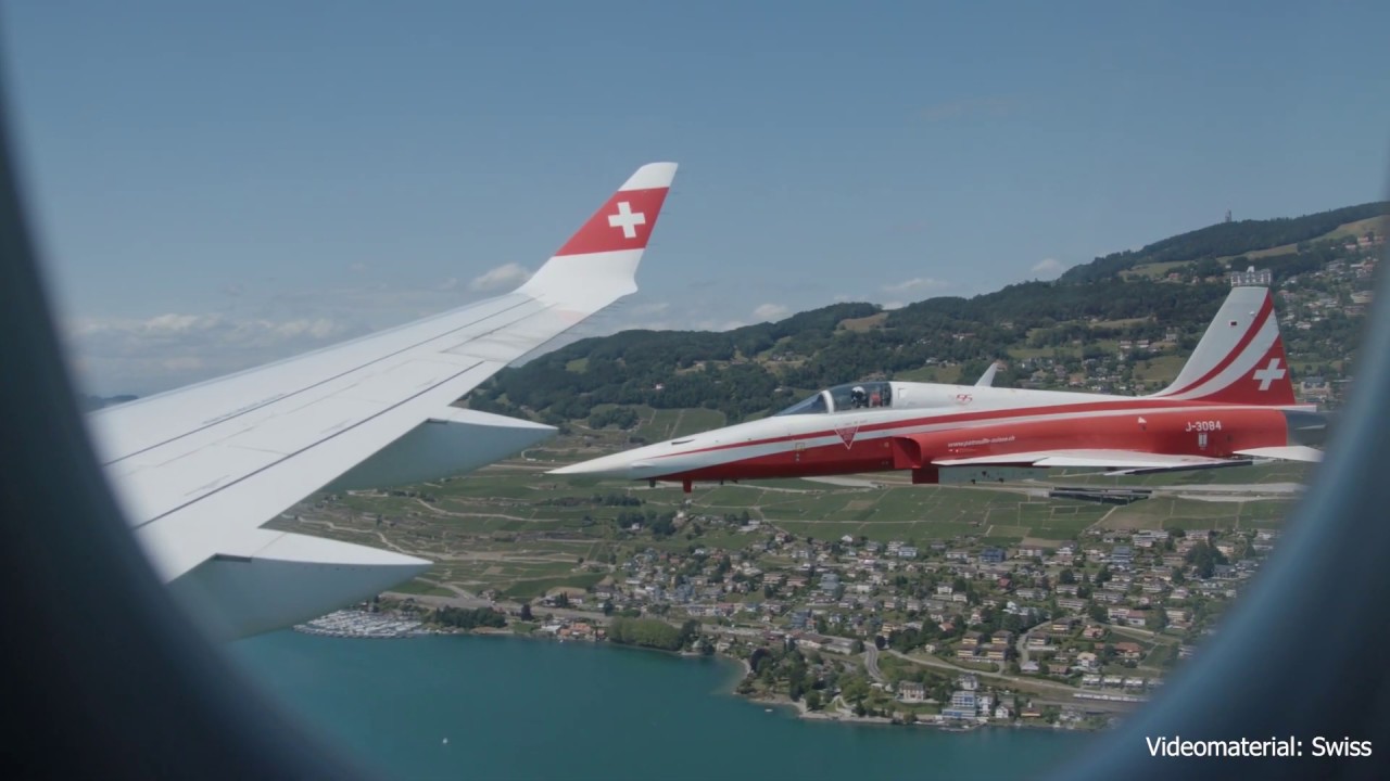 Spektakul&auml;rer SWISS Flug &uuml;ber dem Genfer See!