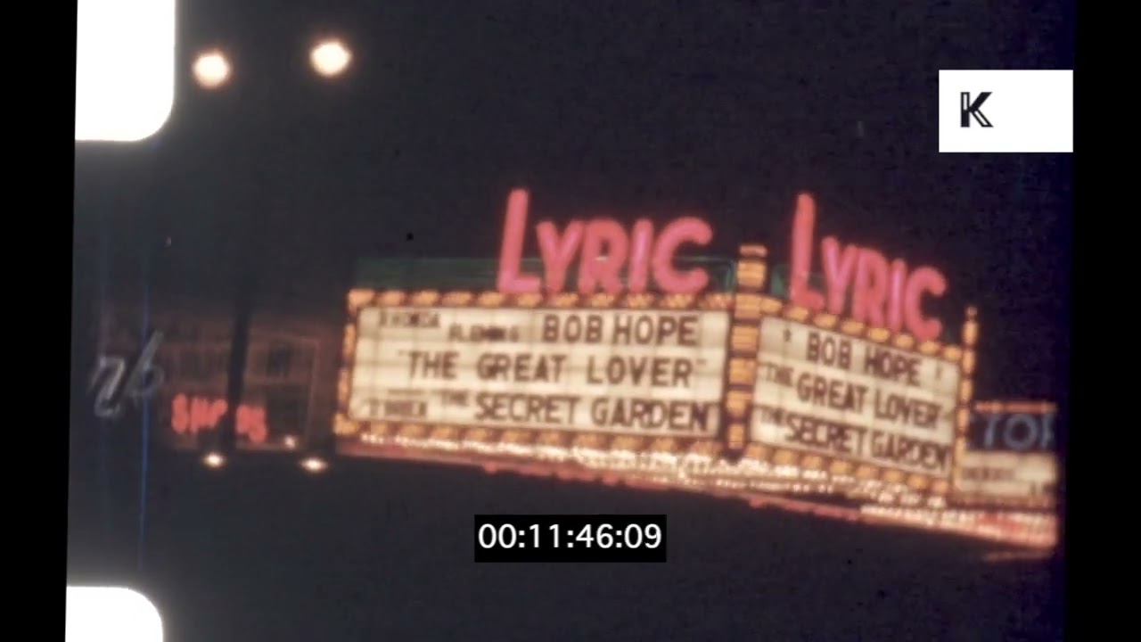 1950s Broadway Manhattan, Neon Theatre Signs at Night, 8mm