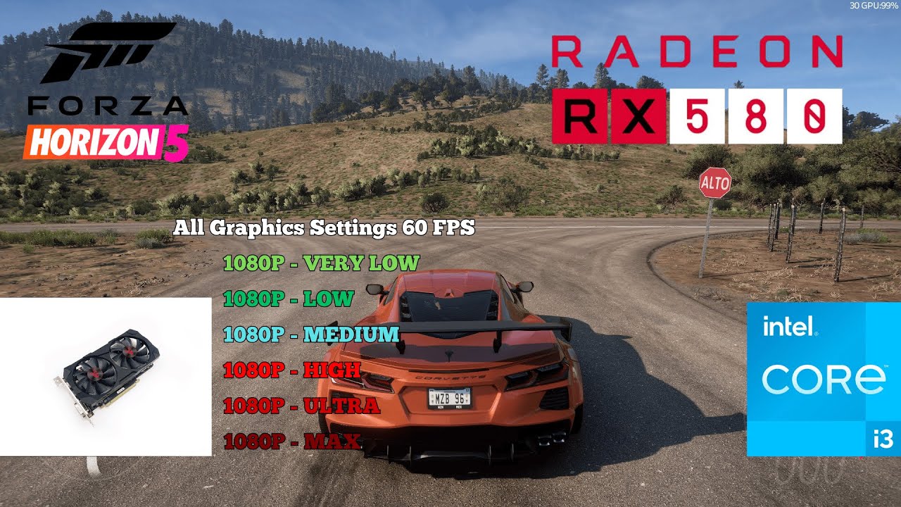 Intel Core I3 12100f & RX 580 8gb Forza Horizon 5 - 1080P All Graphics Setting (2025)