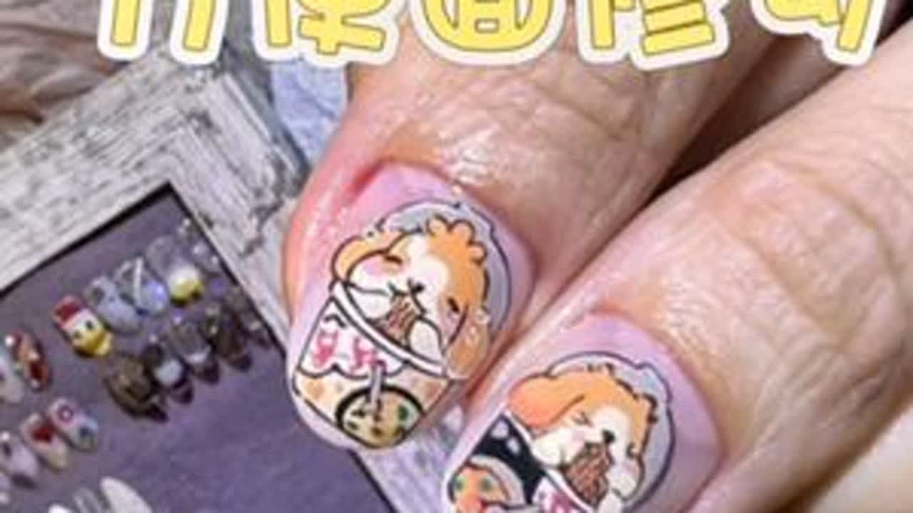 #手绘美甲 #美甲vlog 做个方便面修勾，学了个好可爱的进度条