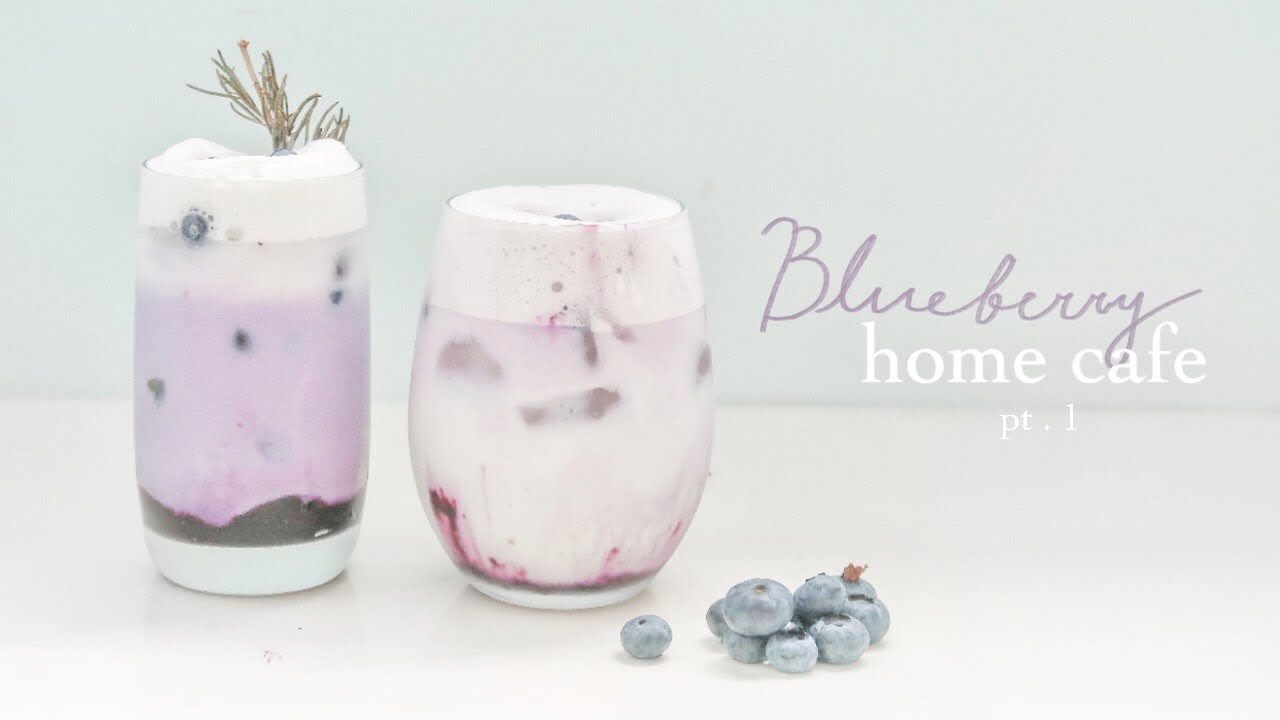 Blueberry Drinks Latte & Milk @ Home Cafe | 💜 韓系藍莓拿鐵+藍莓奶蓋鮮奶