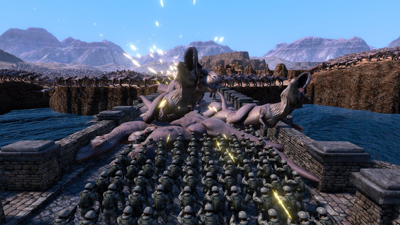 300 MODERN SOLDIERS BRIDGE DEFENSE vs 10.000 TREX Ultimate Epic Battle Simulator