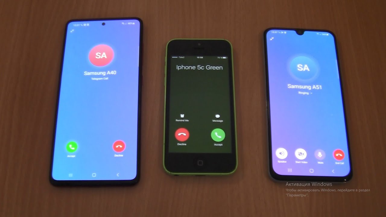 Telegram Incoming call & Outgoing call at the Same Time Samsung Galaxy S7+A40+Iphone 5c Green