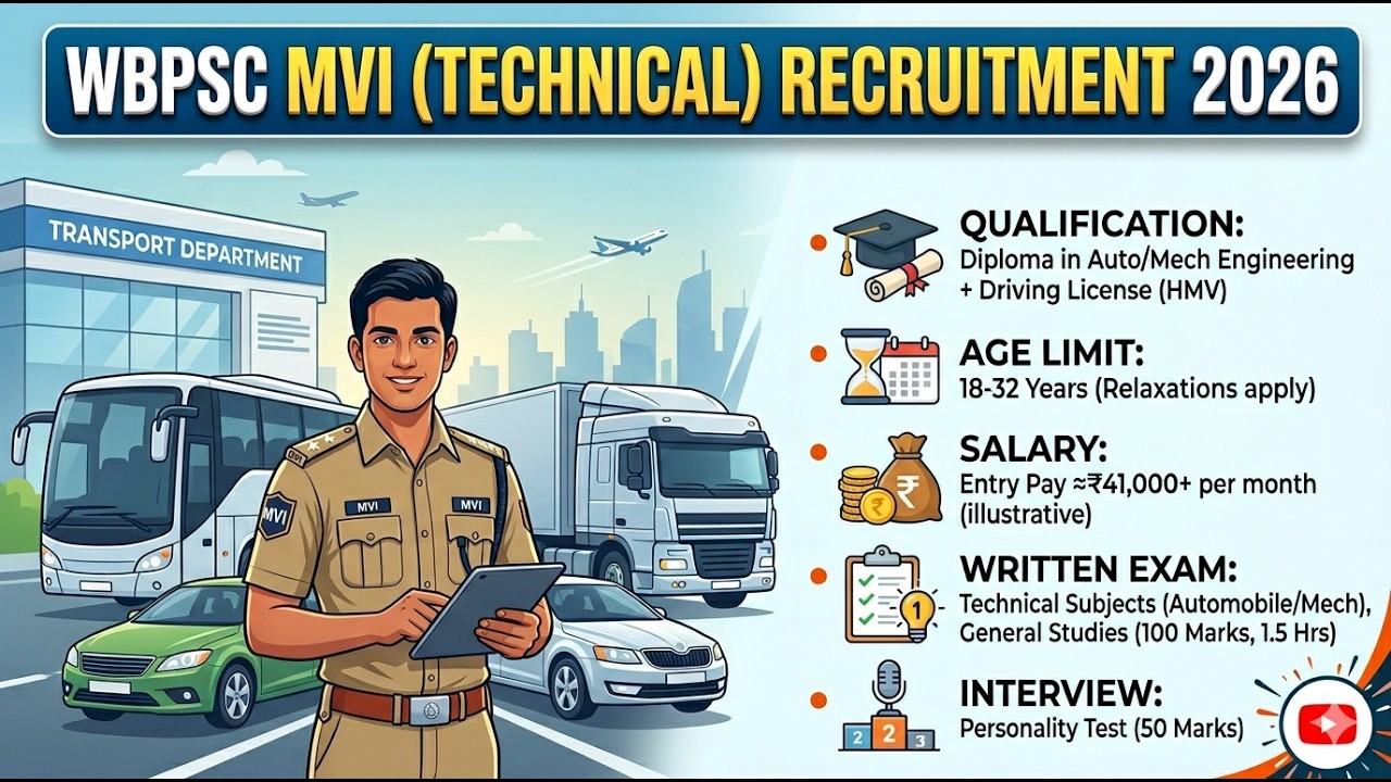 PSC MVI Technical Notification 2026 |WBPSC MVI Eligibility, Salary, Syllabus Full Details In Bengali