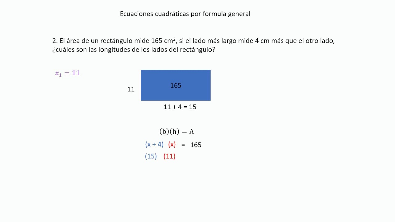Problemas con ecuaciones cuadráticas mediante formula general