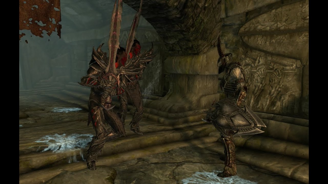 Skyrim - 2 Dremora Lords VS. Draugr Death Overlord