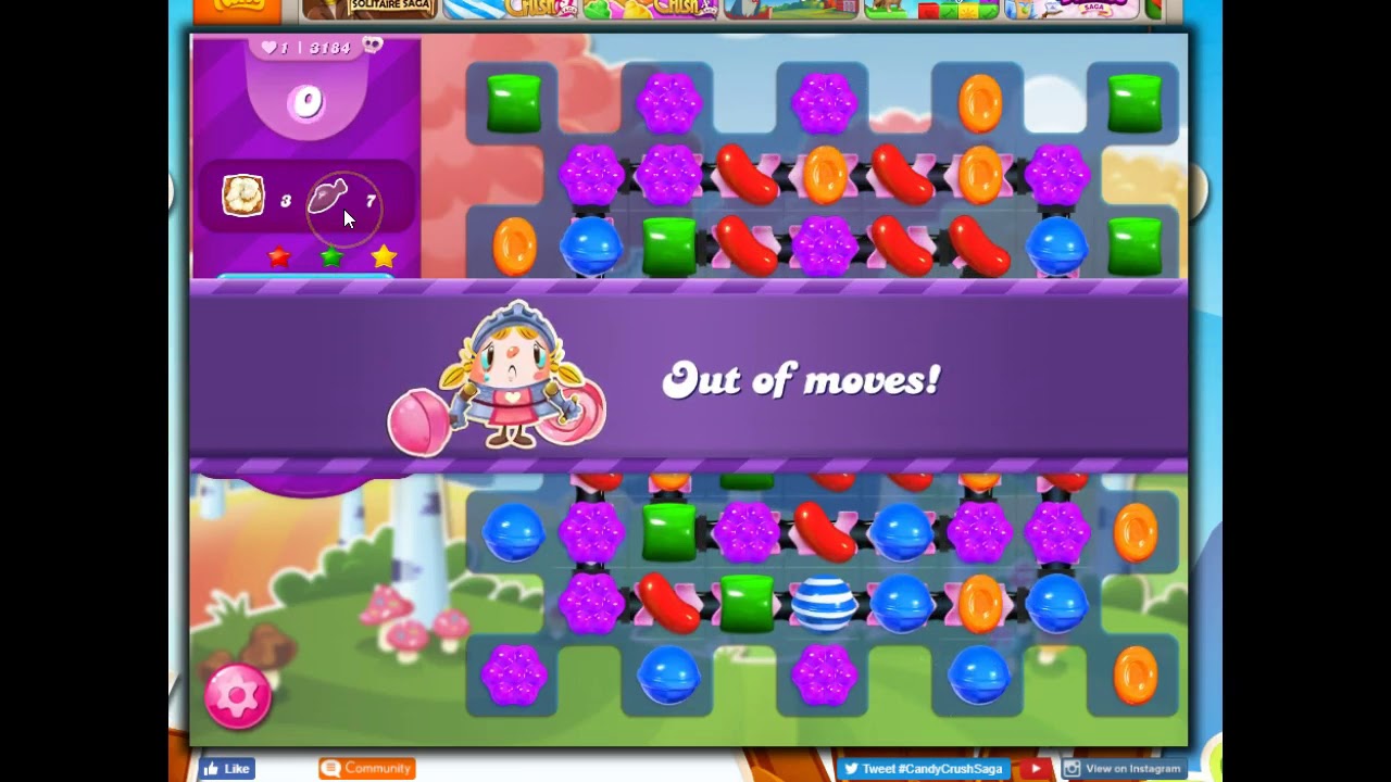 Прохождение уровня 3184 в Candy Crush, 30 ходов, 0 бустеров.