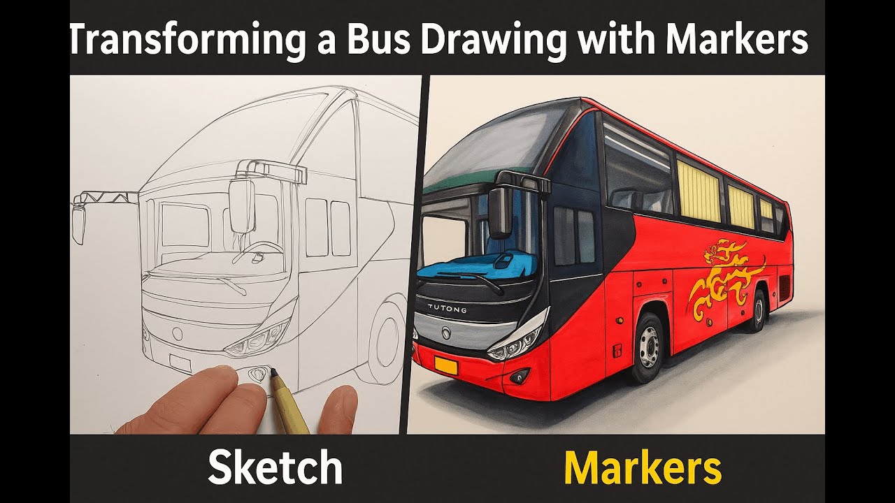 From Lines to Motion Transforming a Red Yutong Bus into Marker Art