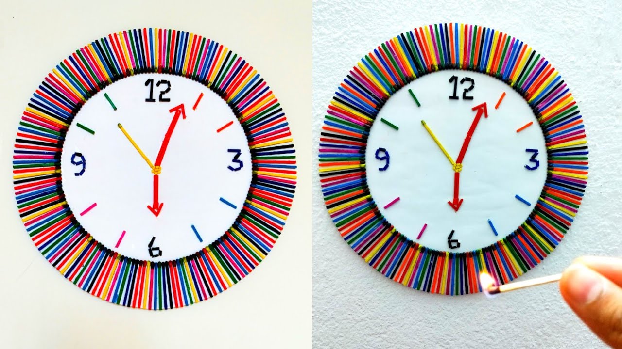 Matchstick art and craft idea/matchstick wall clock making idea