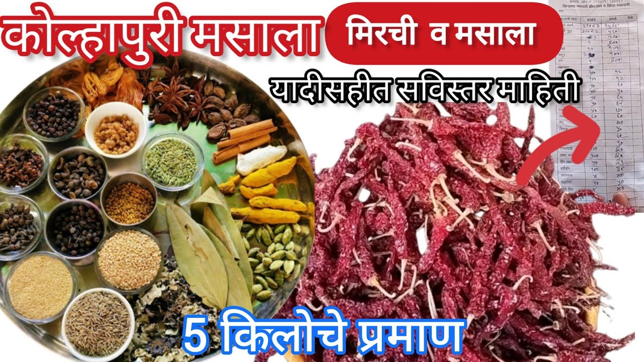 कोल्हापुरी मसाला | मिरचीचे प्रकार व मसाला यादी सहीत सविस्तर माहिती|Kolhapuri Masala GhargutiChutney