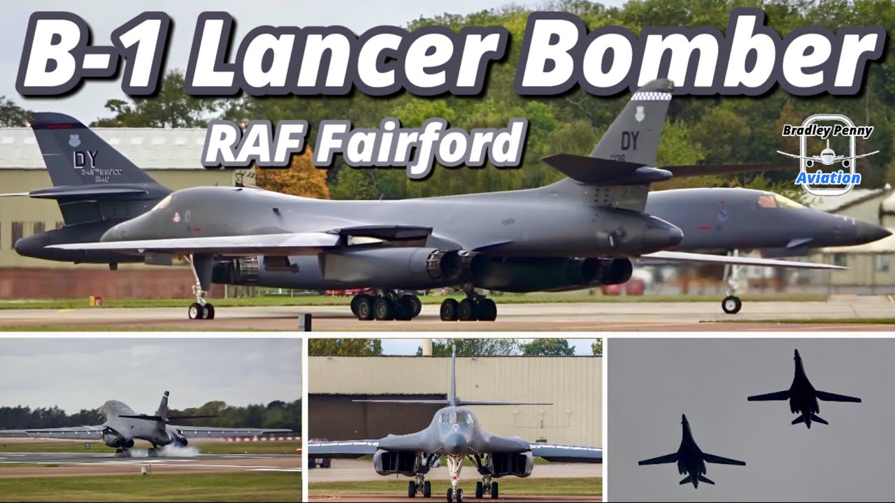 2x USAF B-1B Lancer Bombers &lsquo;The Bone&rsquo; Midday Deployment, Flyover - Low Approach & Hard Landing - 4K