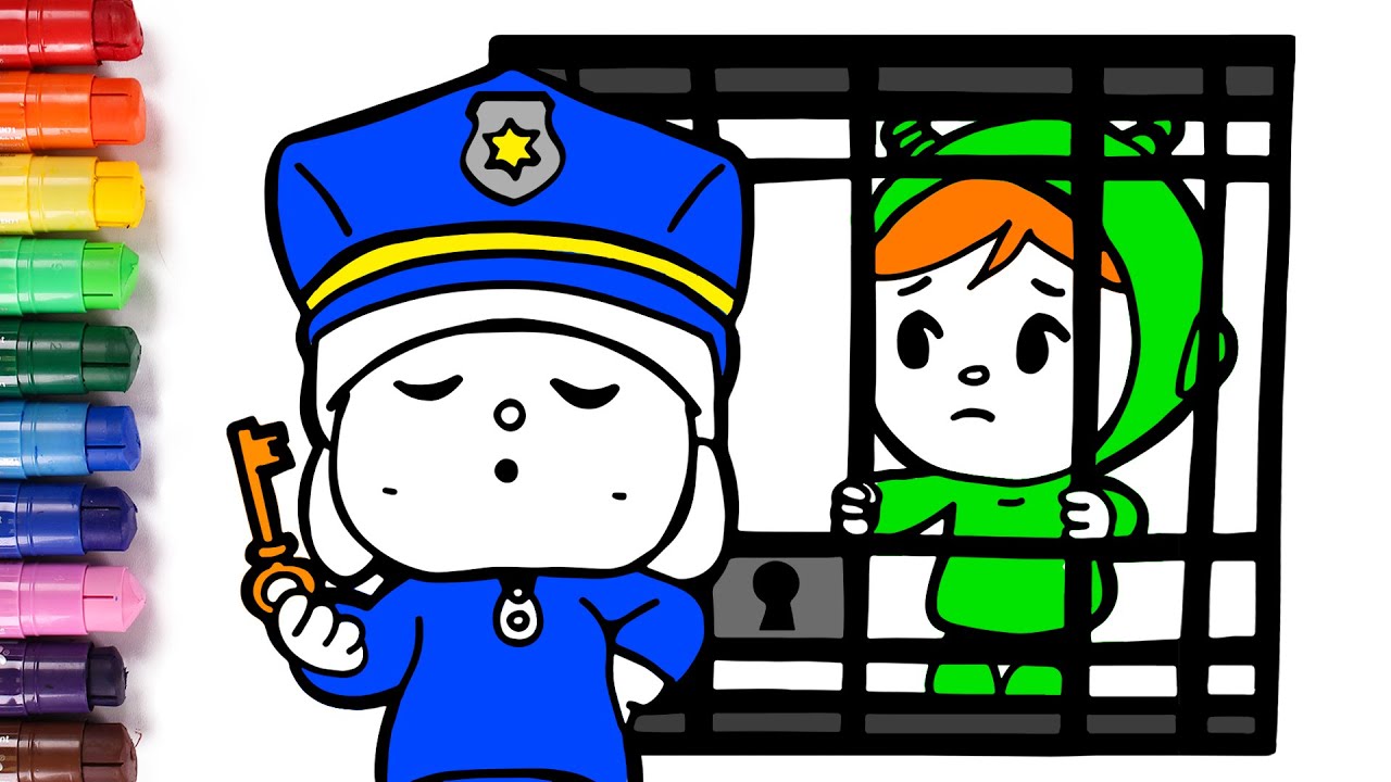 Colorea a Pocoyó de policía y a Nina de ladrona 👮🌈 Dibujos para niños