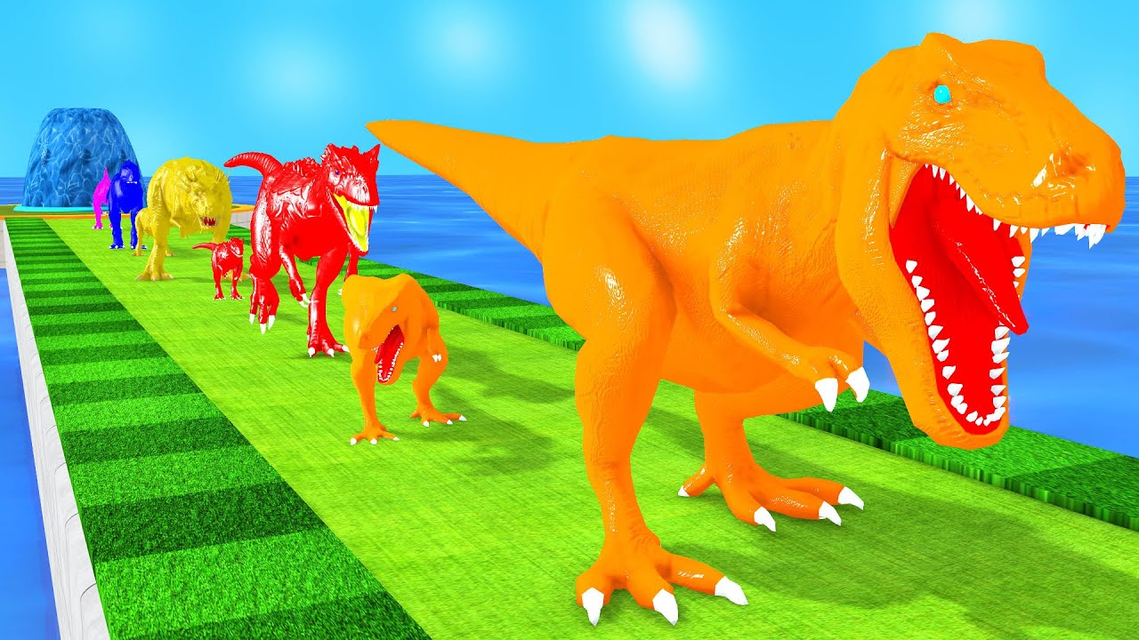 Paint Animals Dinosaur T Rex Herbivores and Carnivores Dinosaurs Fountain Crossing Animal Cartoon