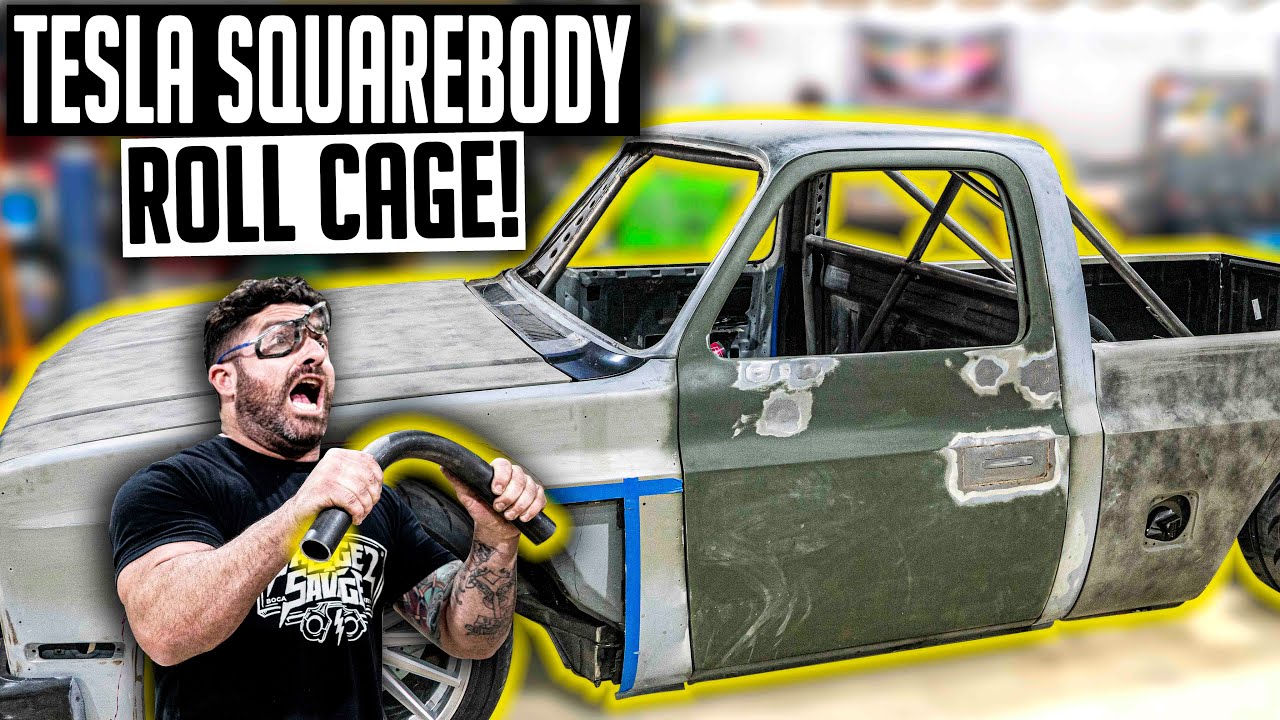 Custom Tesla Swapped Squarebody Roll Cage! - Electric C10 Ep. 12