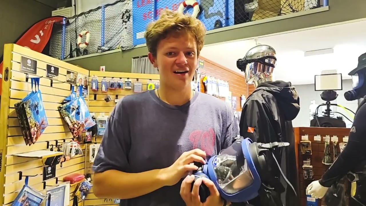 SCDiving | Diver Zach using the OTS Full Face Mask for the first time