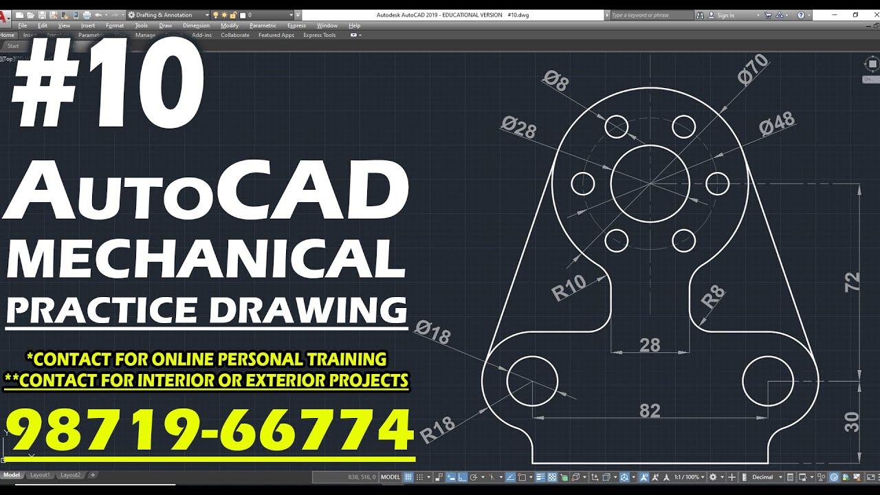 #10 || AUTOCAD MECHANICAL PRACTICE DRAWING ||