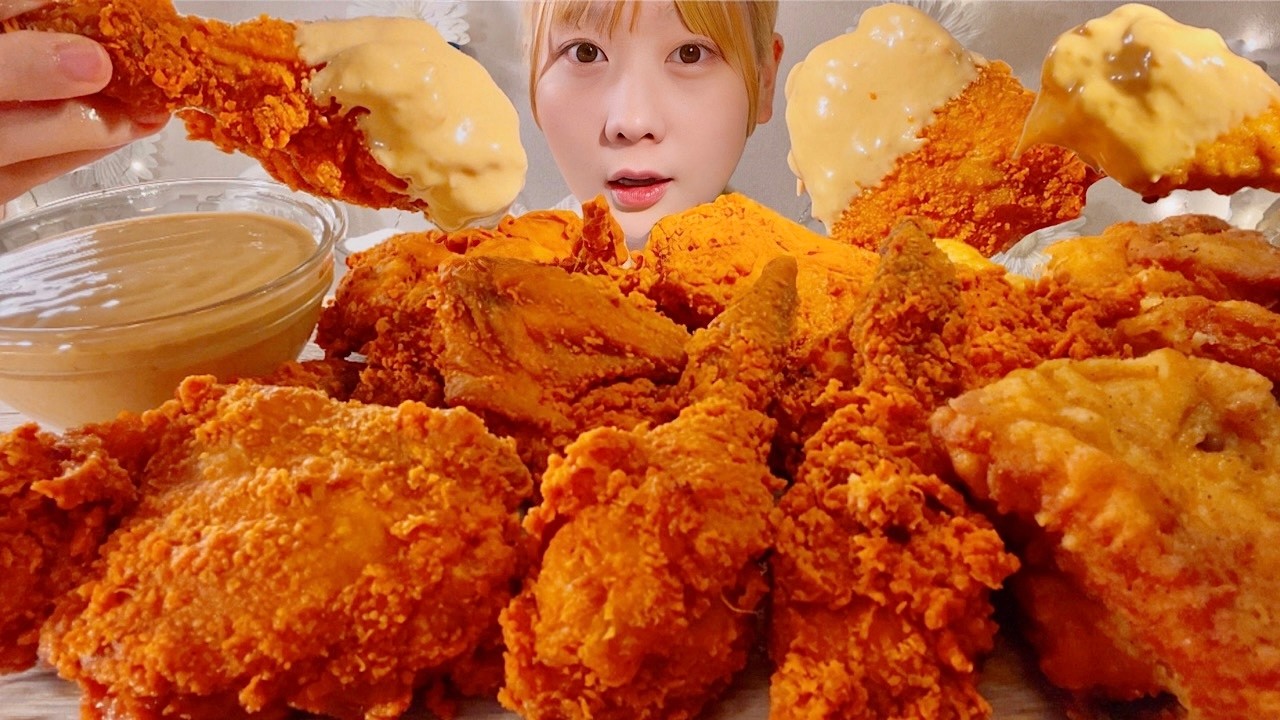ASMR KFC острая жареная курица с чесноком и мисо【русские субтитры】【Mukbang/ Eating Sounds】