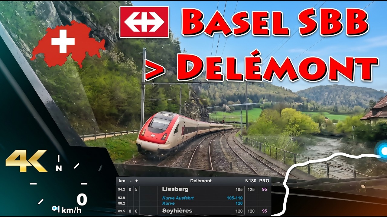 CAB RIDE 4K 🇨🇭 Basel SBB ➜ Del&eacute;mont / IC51 IR56 / Jurabahn - ligne du Jura / ICN SBB CFF FFS