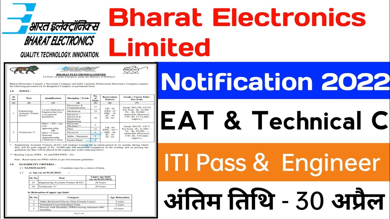 BEL Recruitment 2022 | Job Vacancy 2022 | BEL Jobs 2022 | BEL Vacancy 2022 | 10th Pass Jobs 2022