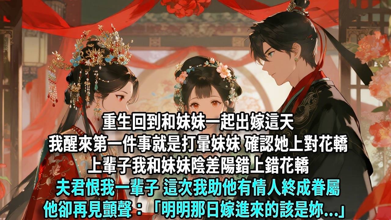 重生回到和妹妹一起出嫁這天，我醒來第一件事就是打暈妹妹，確認她上對花轎。上輩子我和妹妹陰差陽錯上錯花轎，夫君恨我一輩子，這次我助他有情人終成眷屬，他卻再見顫聲：「明明那日嫁進來的該是你」&hellip;&hellip;