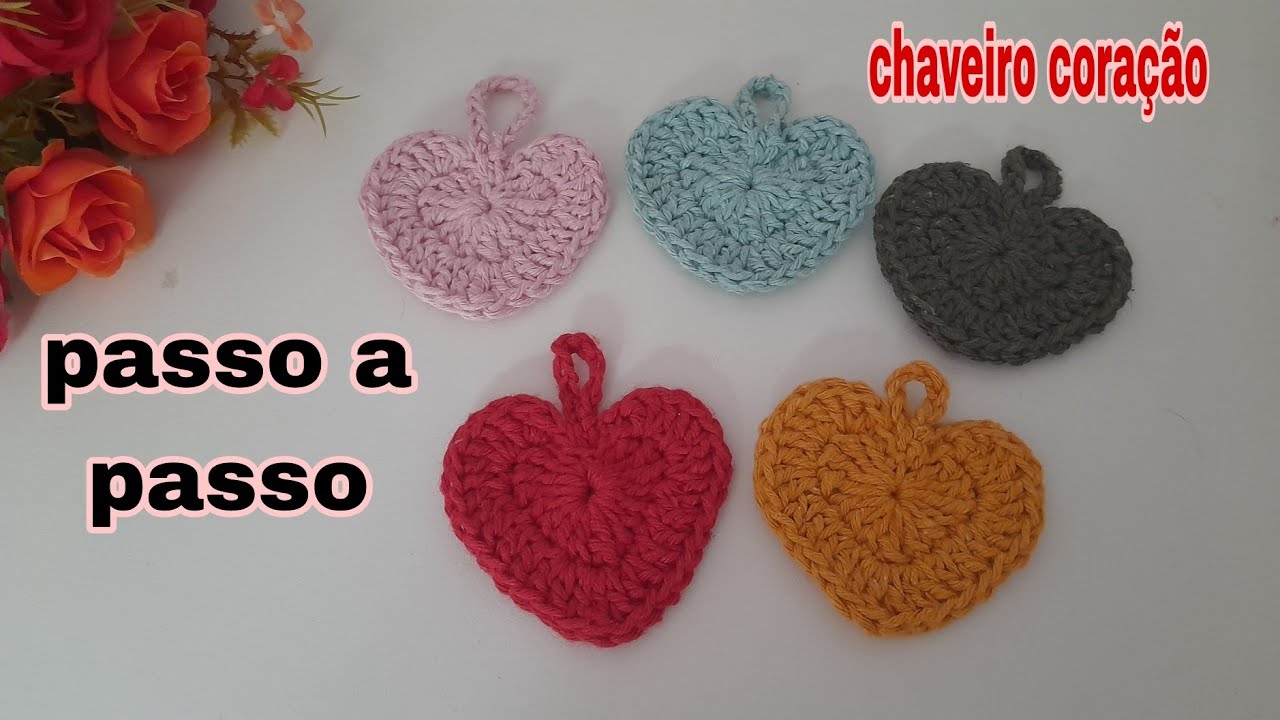coração em crochê/chaveiro coração fácil e rápido Passo a Passo