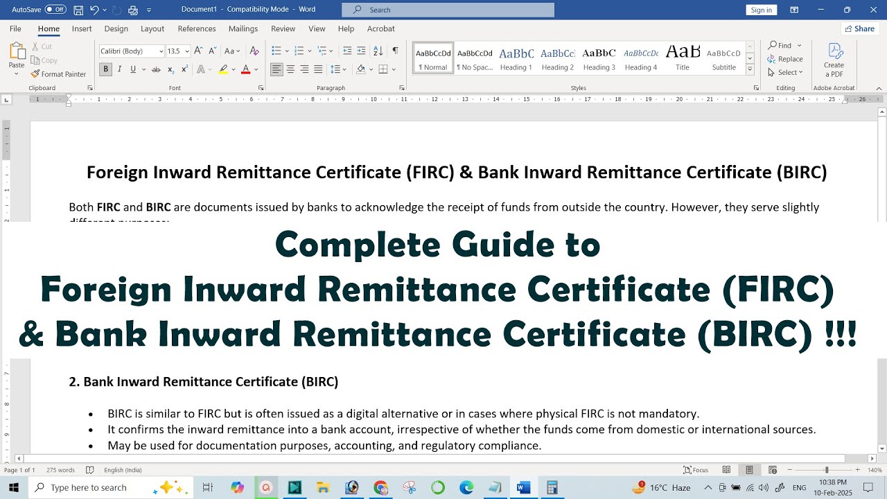 All About Foreign Inward Remittance Certificate (FIRC) & Bank Inward Remittance Certificate (BIRC).