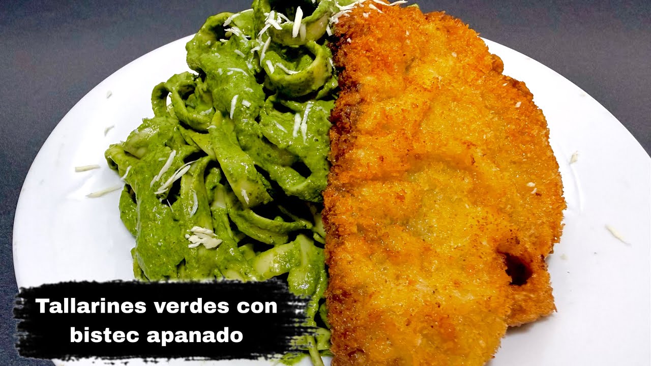 Tallarines verdes y bistec apanado como nunca los probaste| el secreto para que queden cremosos 