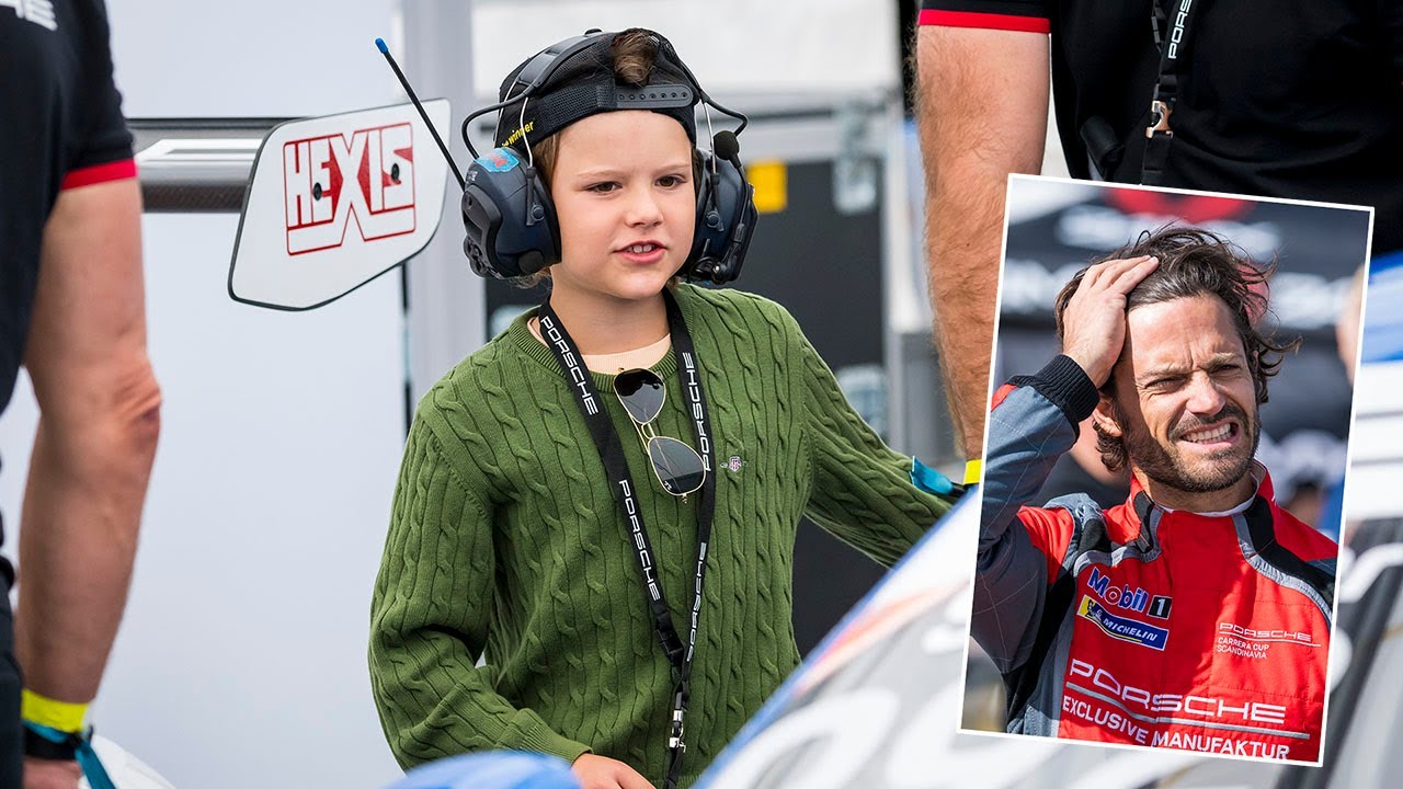 Prince Alexander washing car at the racetrack with Prince Carl Philip