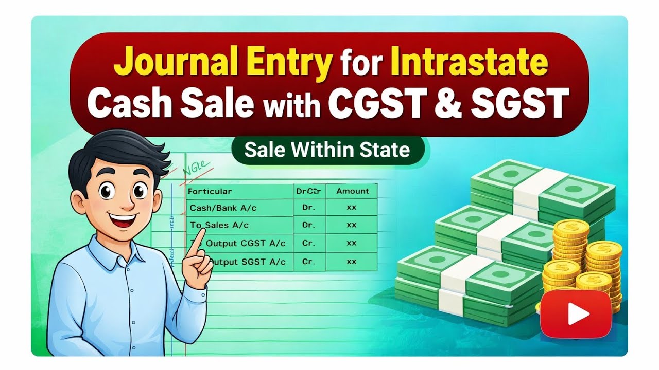 Journal entry for intra state cash sale with CGST & SGST | Sale within state with CGST and SGST