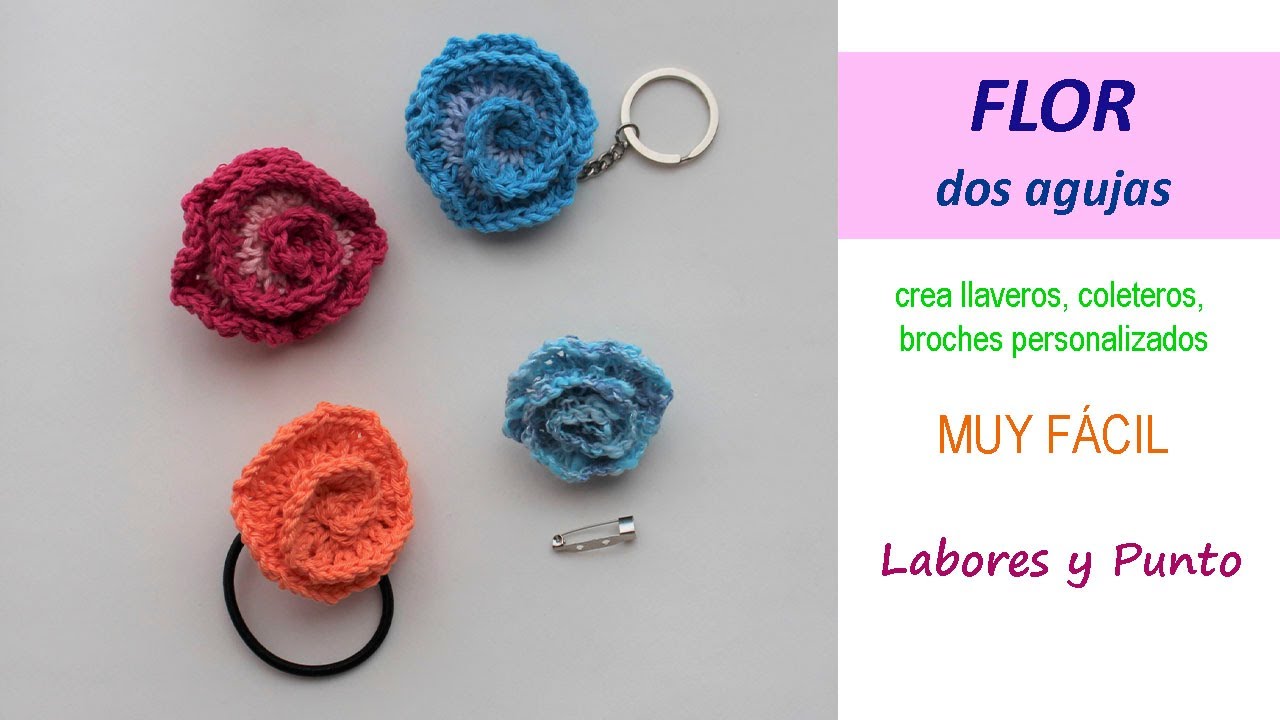 Como tejer una flor rosa a dos agujas- Labores y Punto