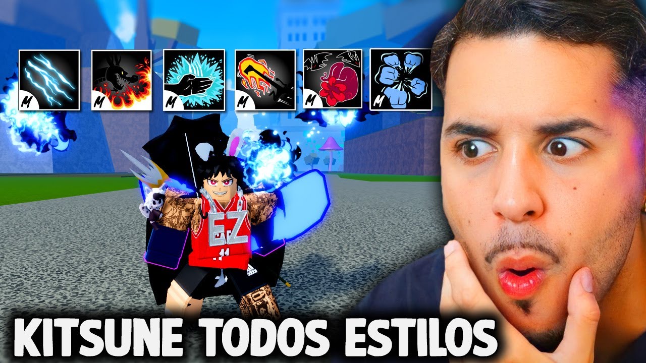 CACEI com COMBO de KITSUNE e TODOS ESTILOS de LUTA no Blox fruits 🔥