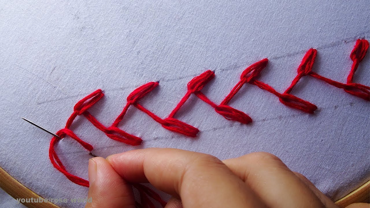 Basic hand Embroidery part -12 | Border line  Stitch tutorial by rose world
