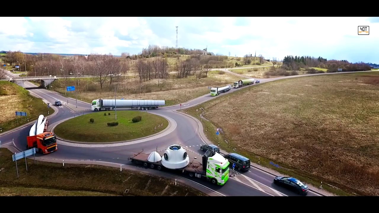 2 vėjo jėgainės - 12 sunkvežimių - negabaritinis pervežimas. 40T iTV laida apie transportą