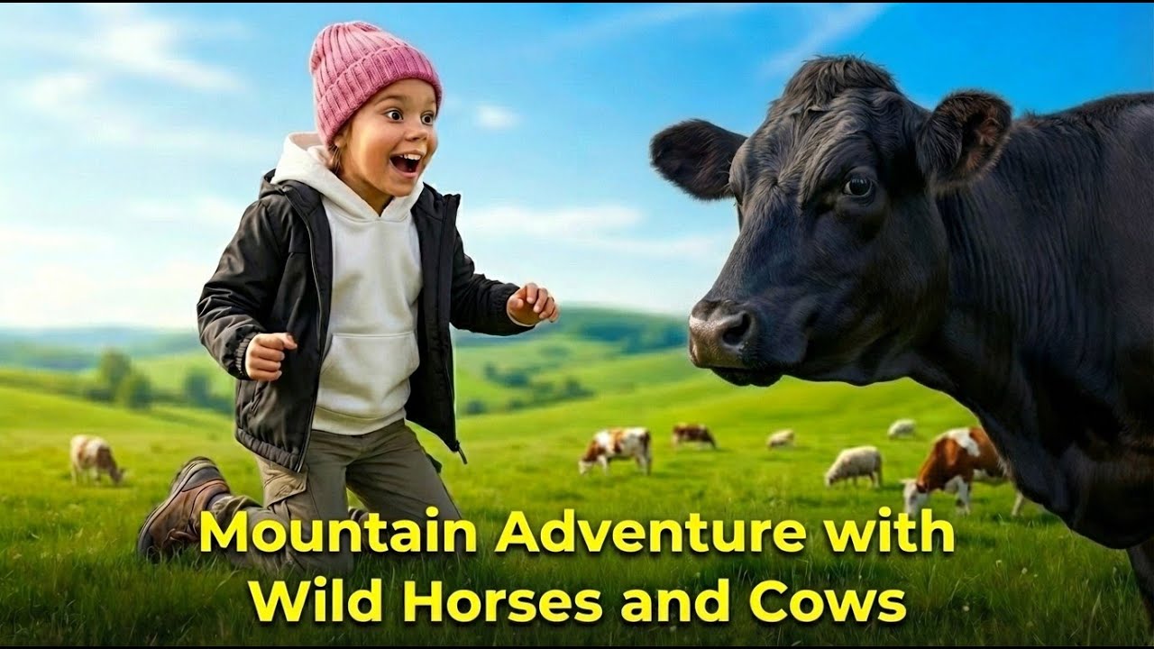 Mountain Adventure with Wild Horses and Cows