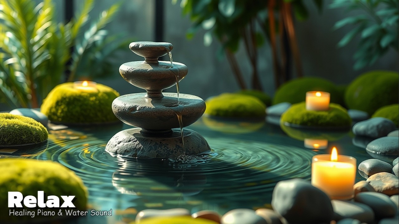 Relaxing Healing Piano 🌸 Japanese Garden Water Sounds for Calm Mind