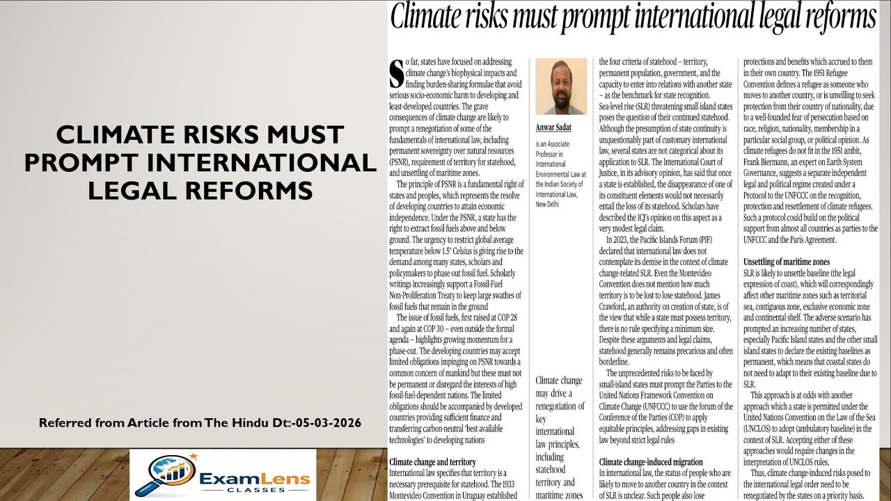 Climate Risk and International Legal Reforms.Current Affairs-The Hindu 