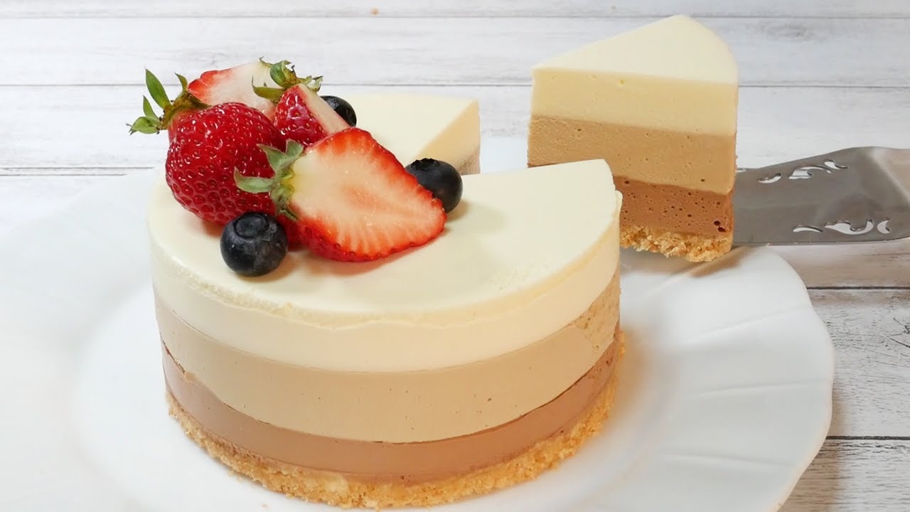 焼かずに作るトリプルムースケーキ【チョコ＆コーヒー】No-Bake Triple Chocolate Mousse Cake Recipe【Chocolate＆Coffee】
