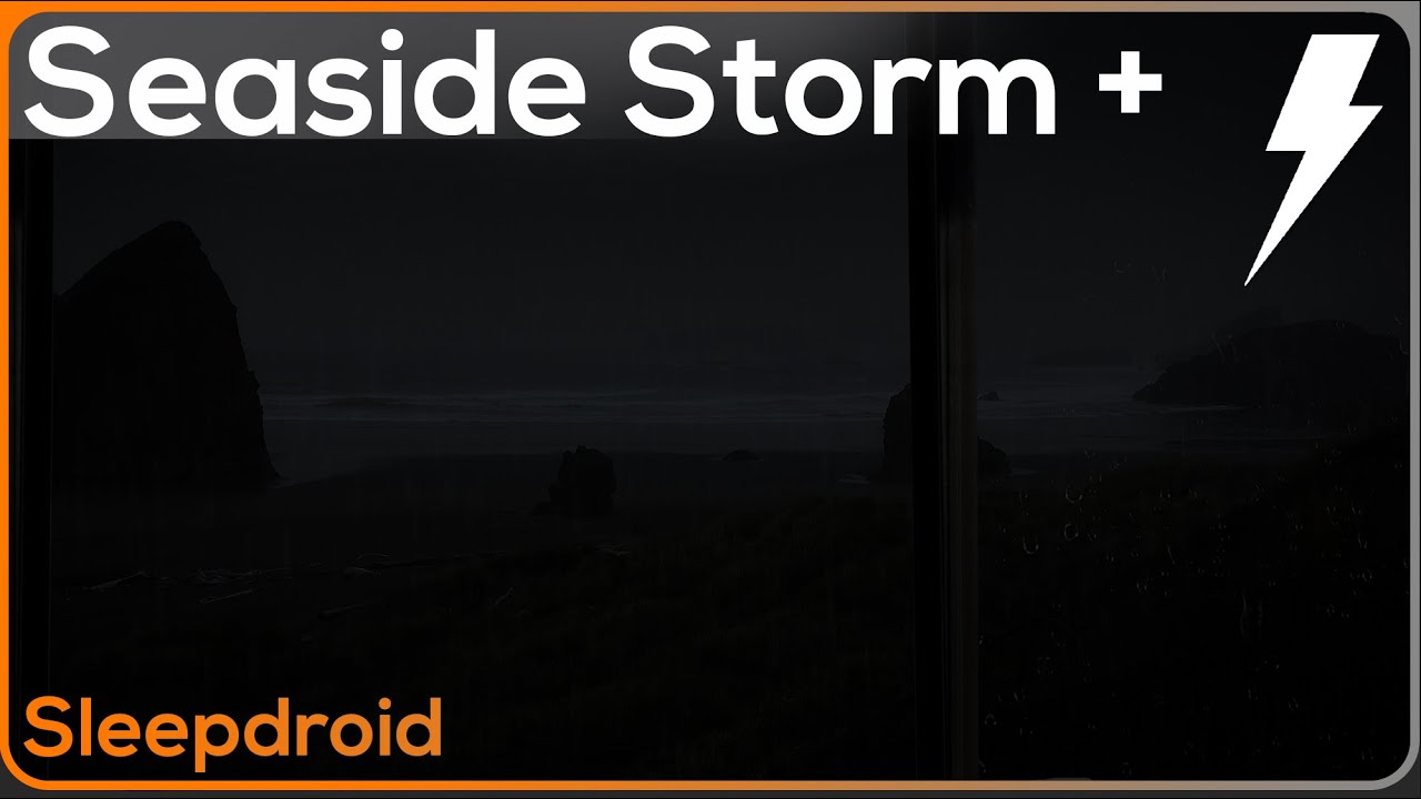 ► Seaside Storm ~Rain Sounds for Sleeping (lluvia) Rain, Waves, Wind, Thunder with a Darker Screen